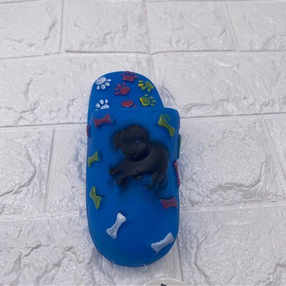Paw Shoe Squeaky Dog Toy By Viva.Z Blue Rubber Design With Bone & Paw Motifs - Picture 2 of 9